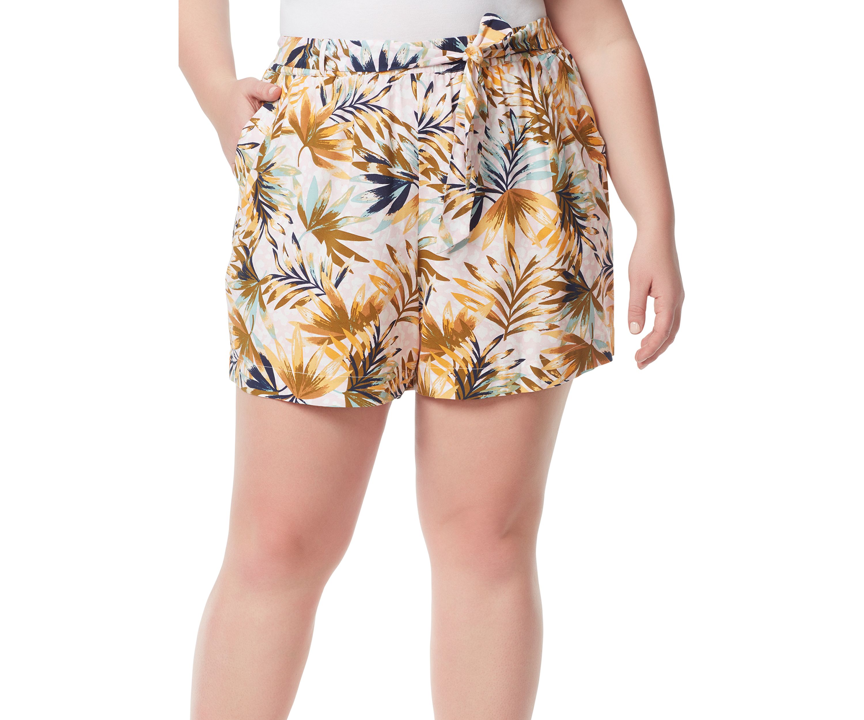  Plus Size Ellown Tie Waist Shorts