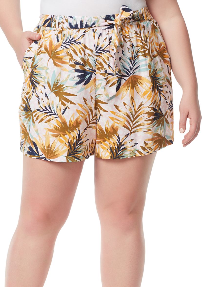  Plus Size Ellown Tie Waist Shorts
