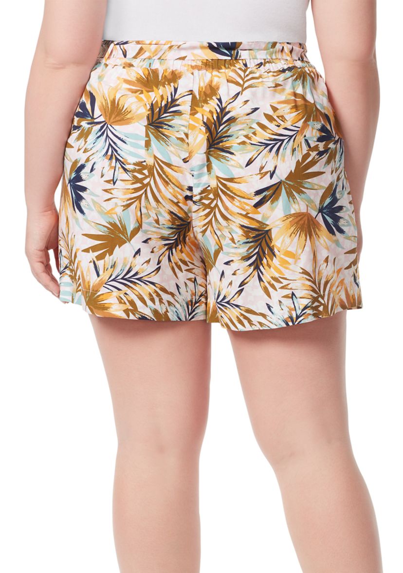  Plus Size Ellown Tie Waist Shorts