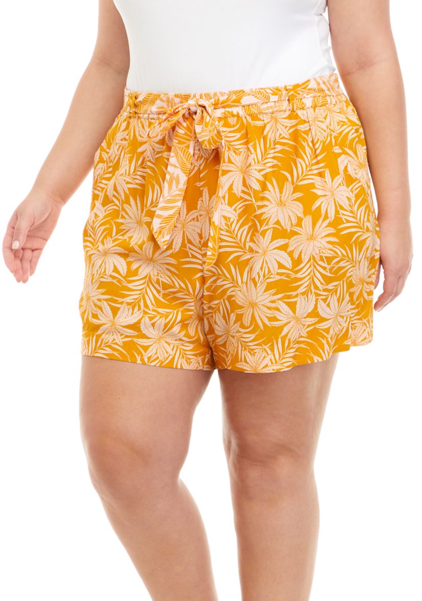 Plus Size Ellown Tie Waist Shorts