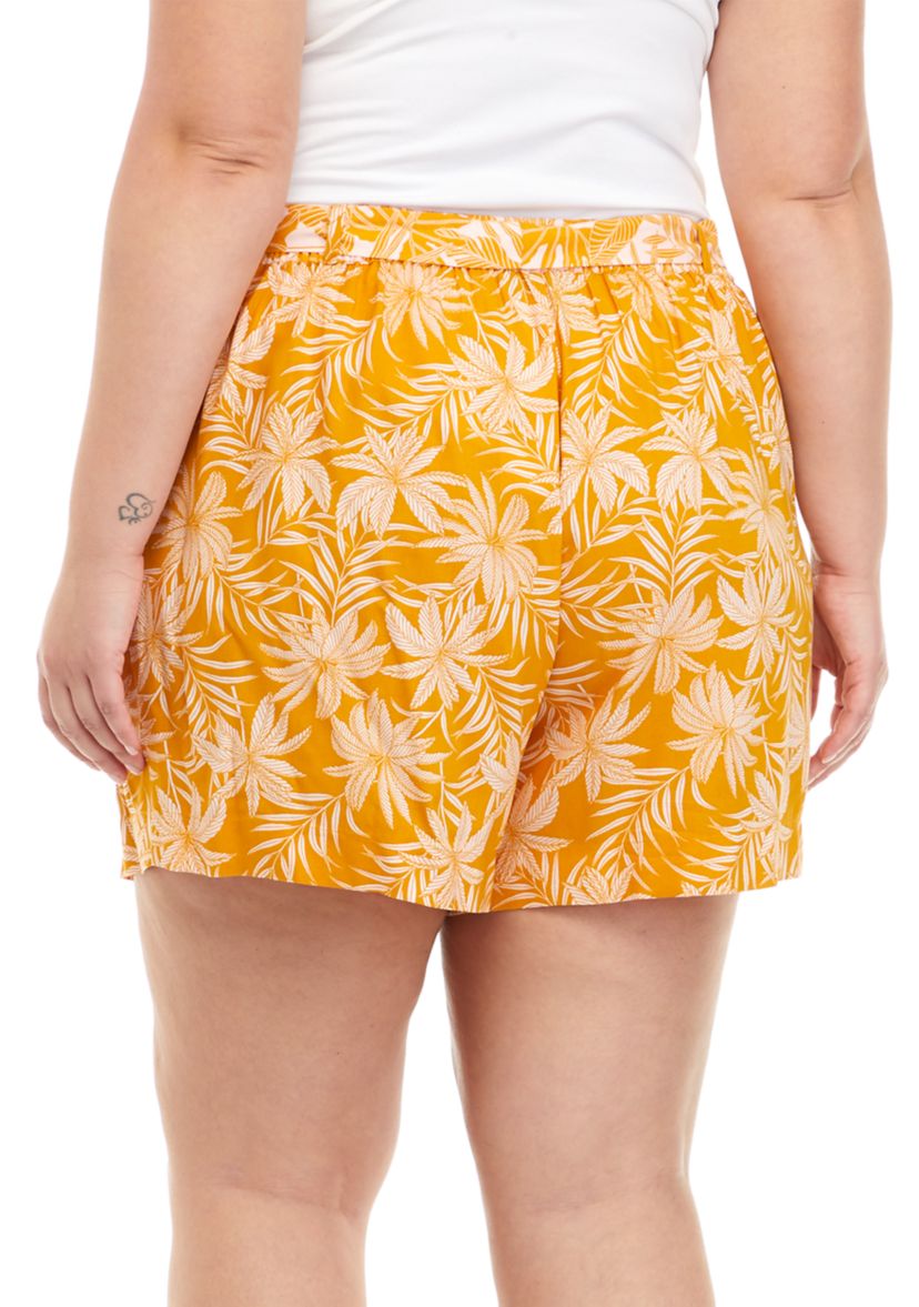 Plus Size Ellown Tie Waist Shorts