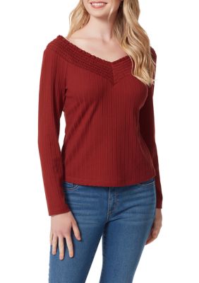 Jessica Simpson Women's Myra Lace Ribbed Knit Top, Brown, XS
