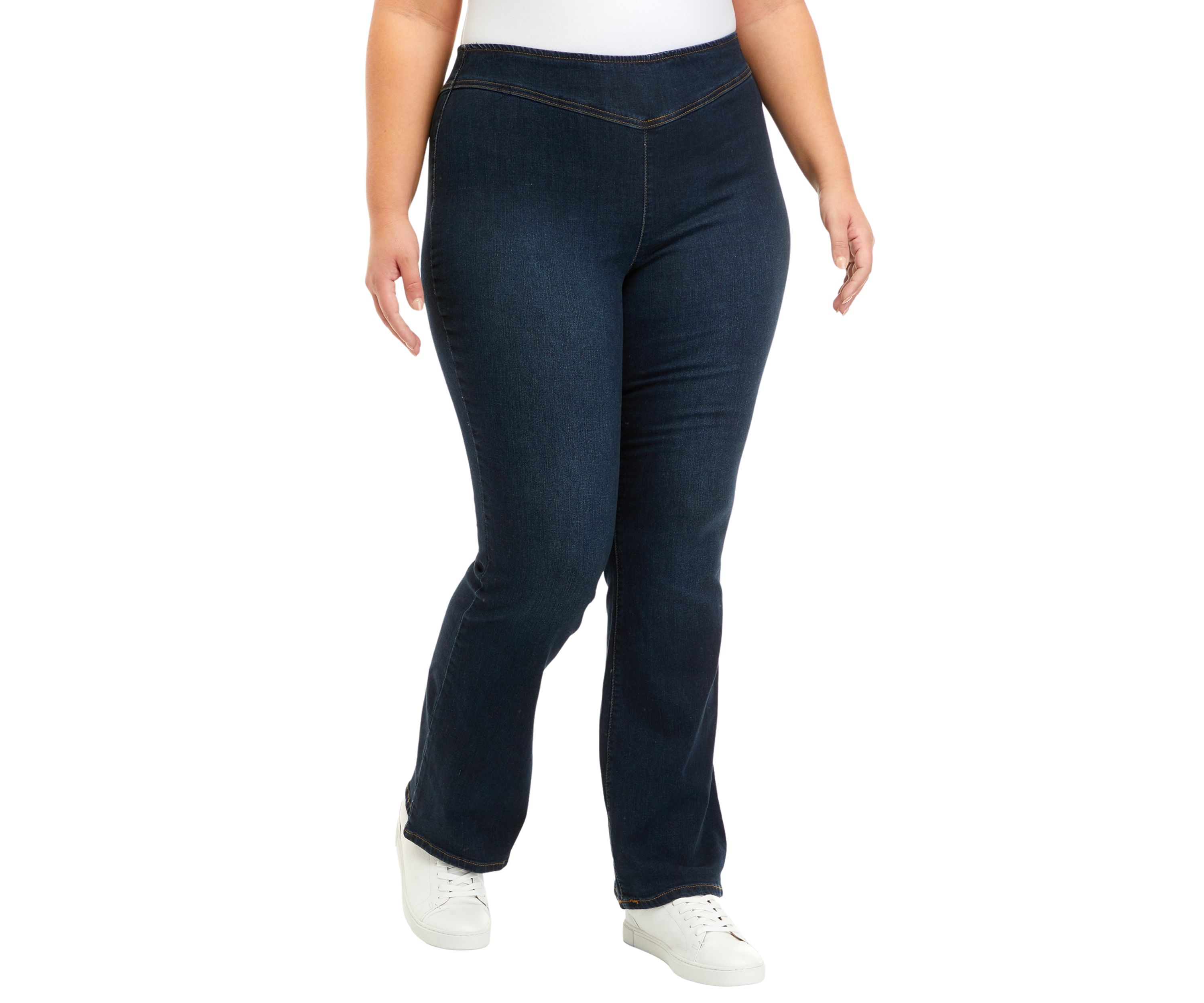 Curvy High Rise Pull On Flare Jeans