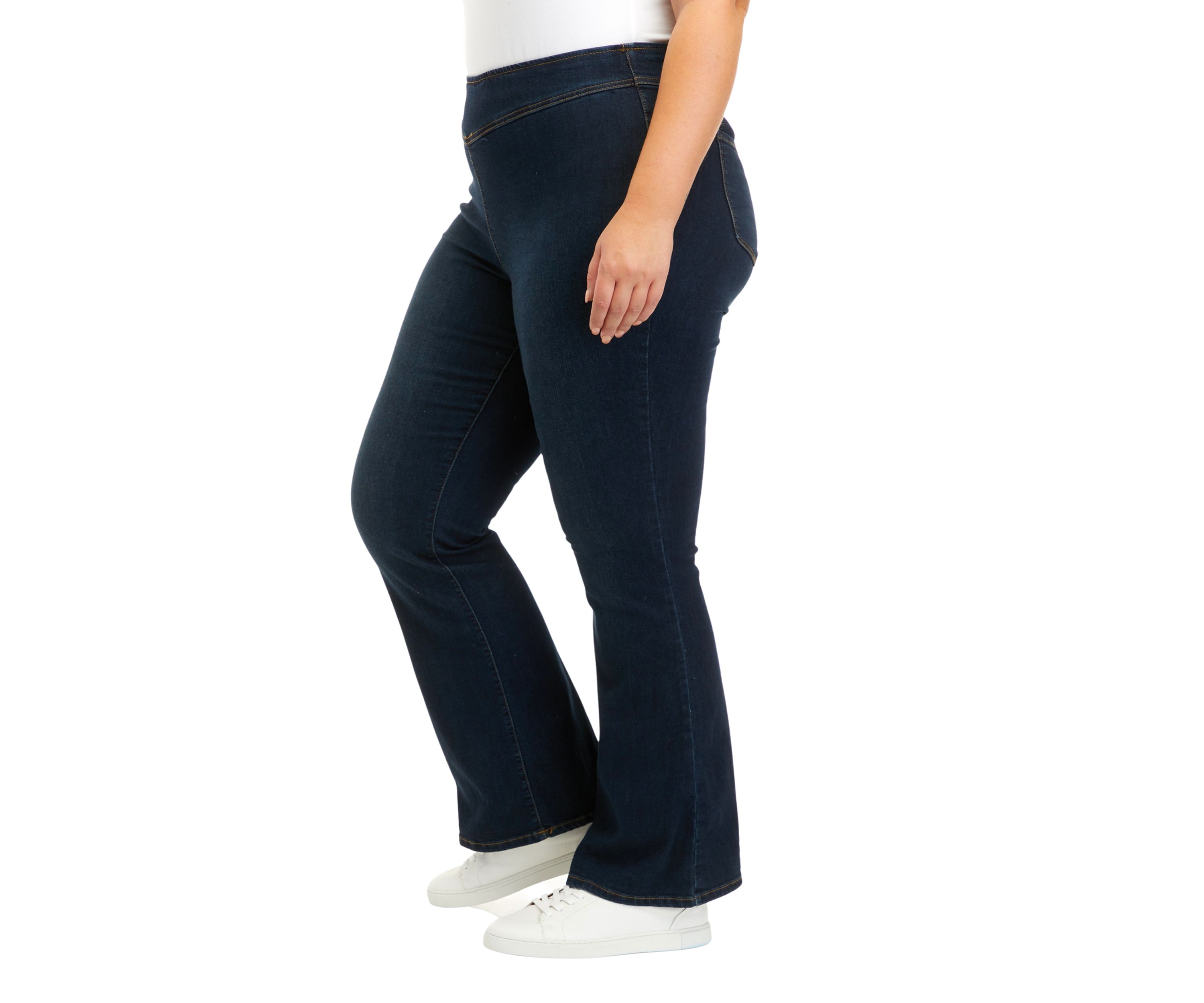Curvy High Rise Pull On Flare Jeans