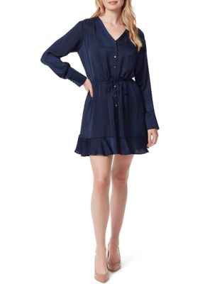 Jessica Simpson Women's Long Sleeve Shiloh Button Down Dress, Blue, Small