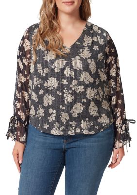 Jessica Simpson Women's Plus Size Floral Woven Ruched Blouse, 3X