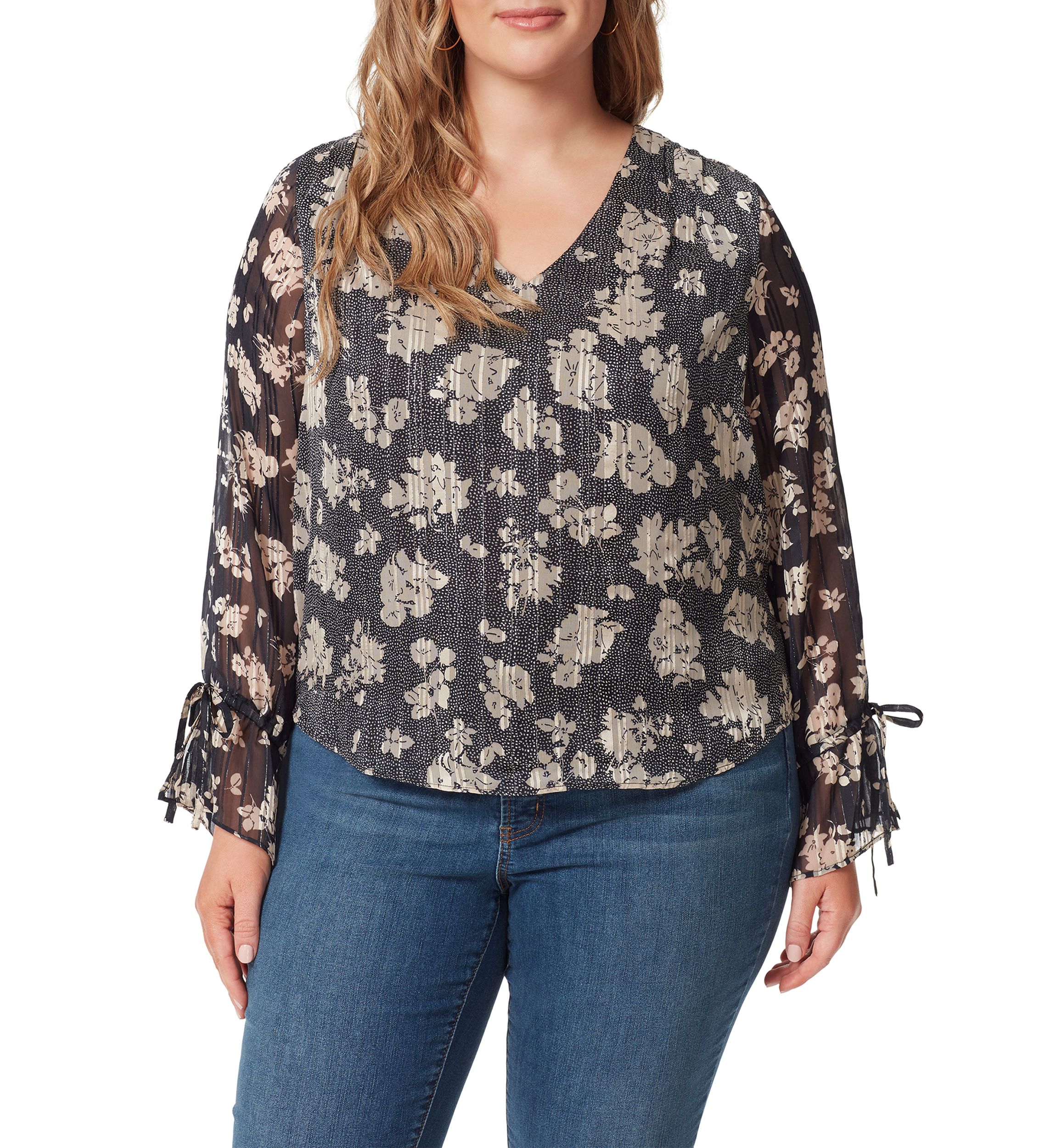 Plus Size Floral Woven Ruched Blouse