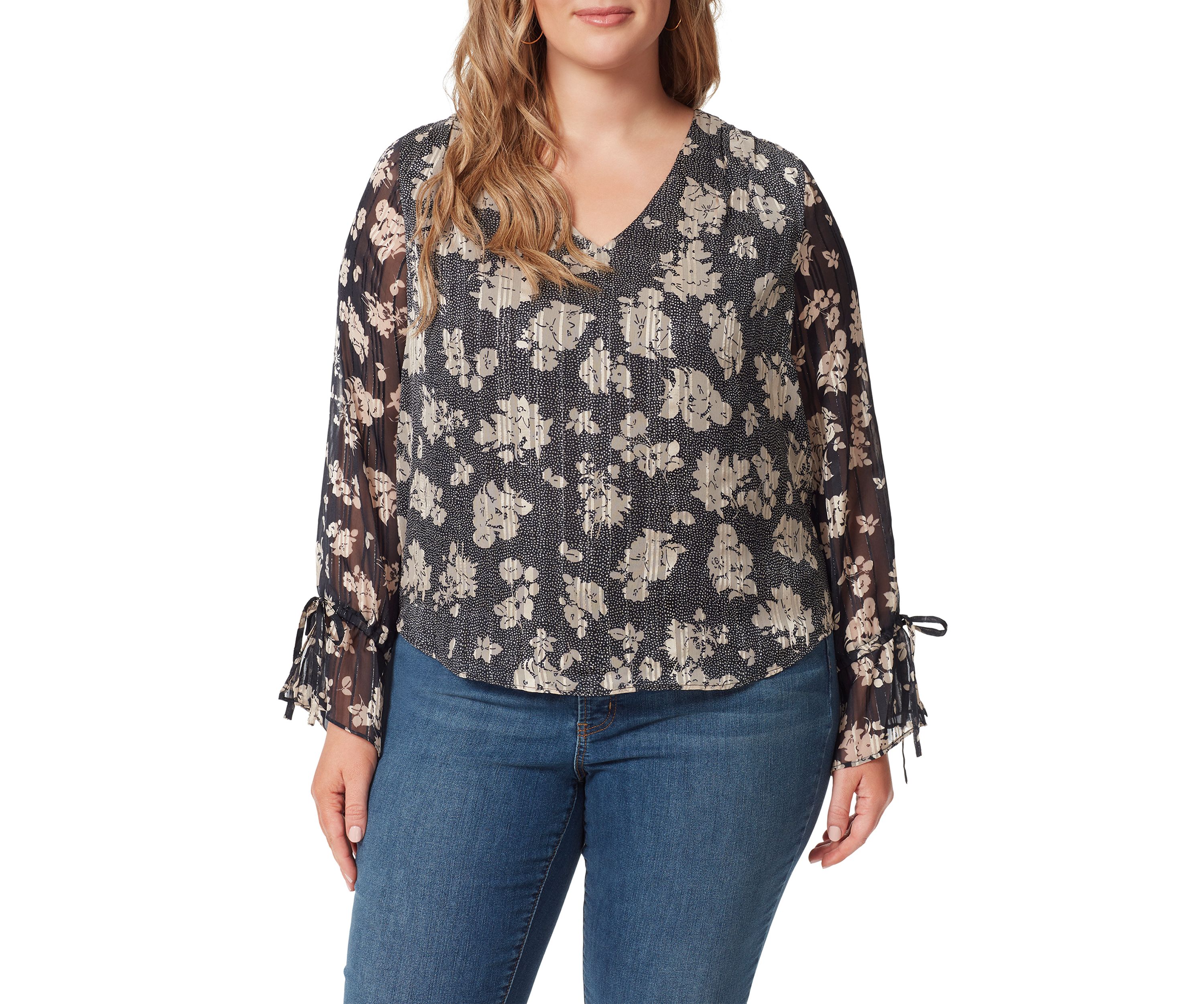 Plus Size Floral Woven Ruched Blouse