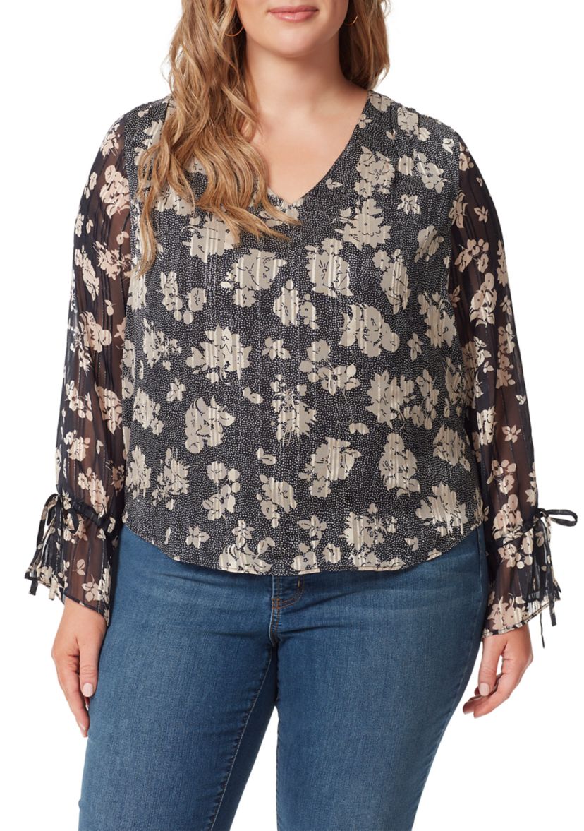 Plus Size Floral Woven Ruched Blouse