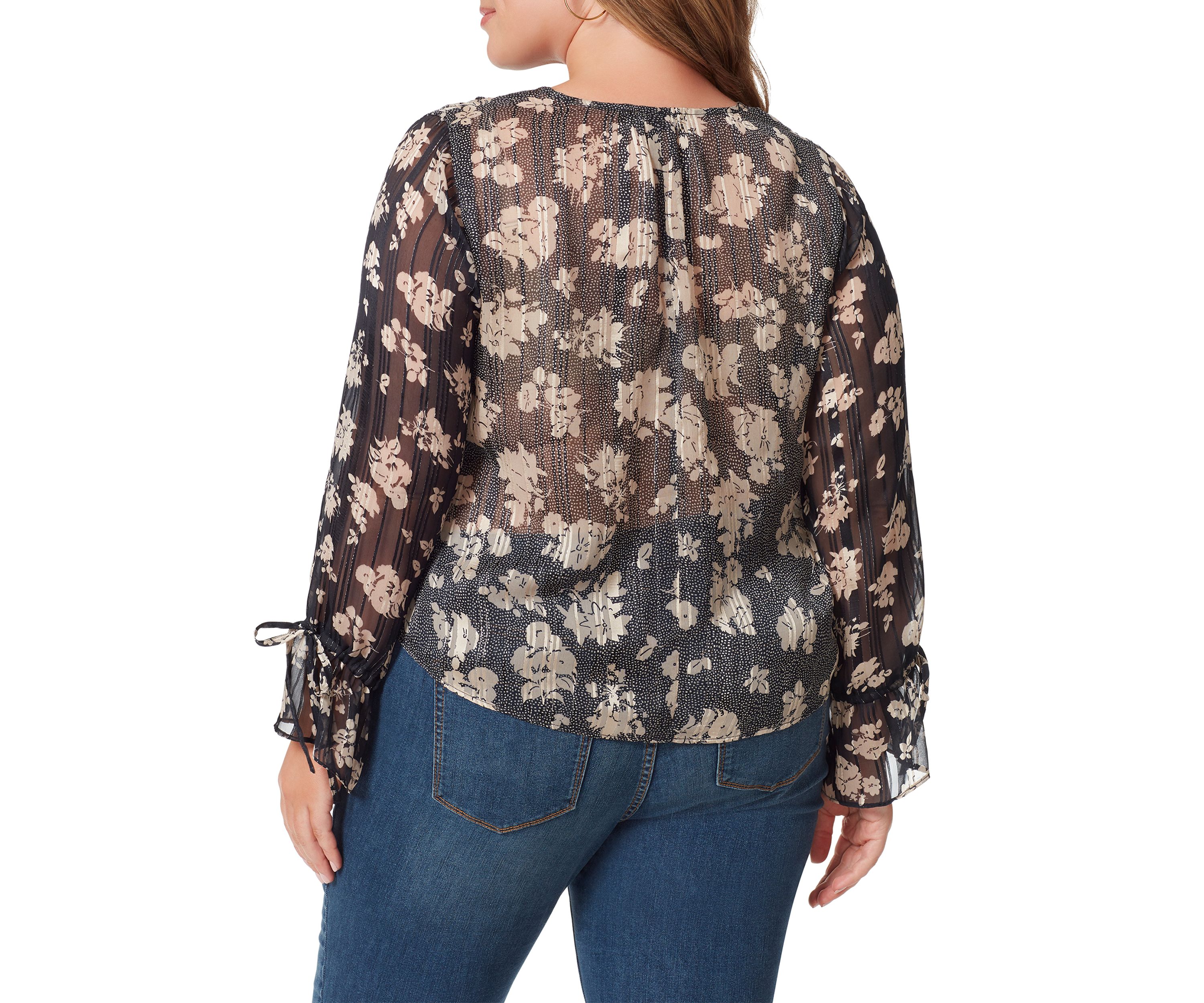 Plus Size Floral Woven Ruched Blouse