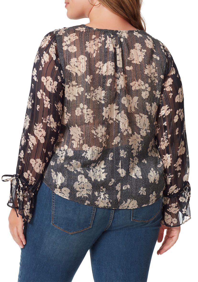 Plus Size Floral Woven Ruched Blouse