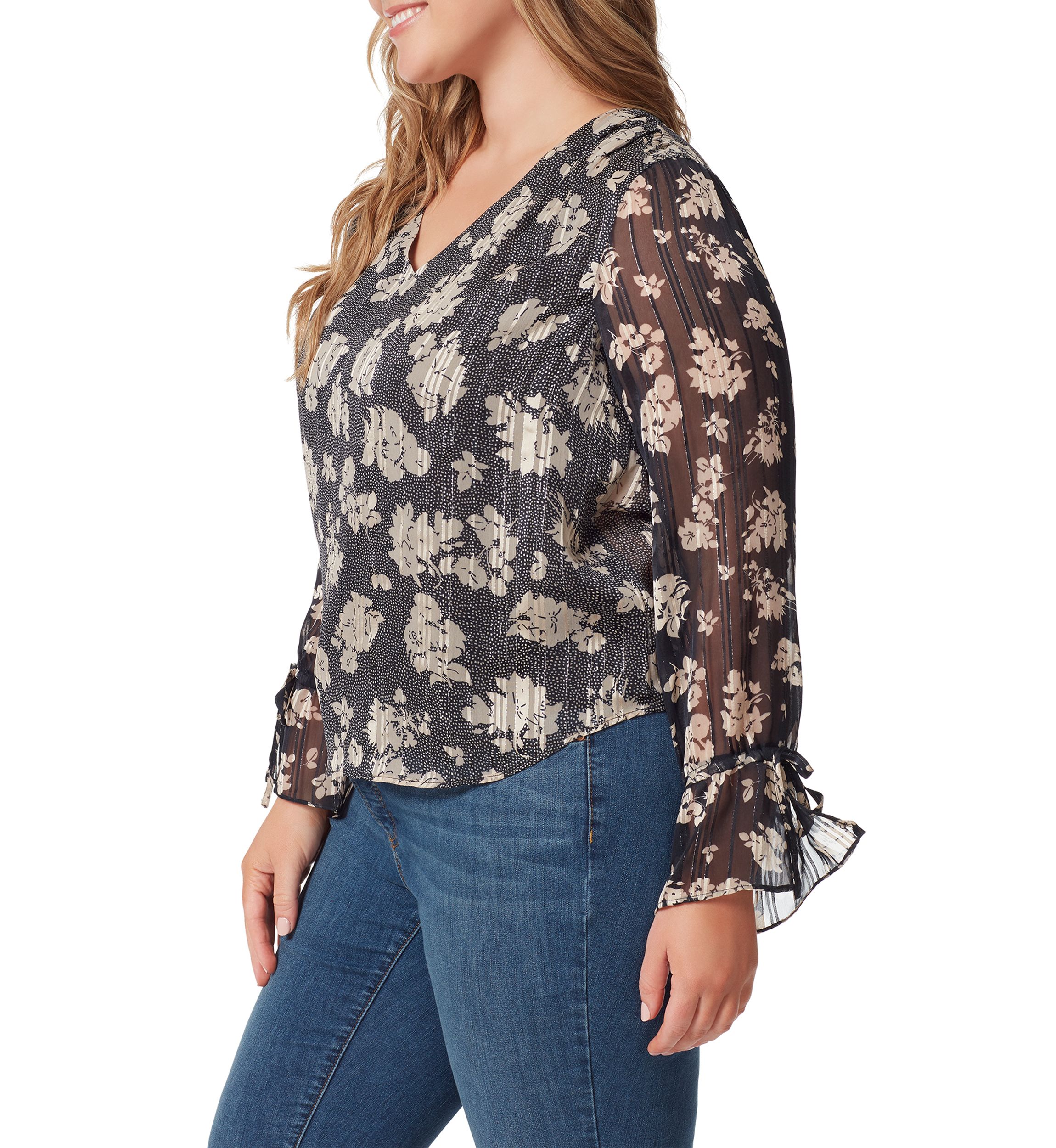 Plus Size Floral Woven Ruched Blouse