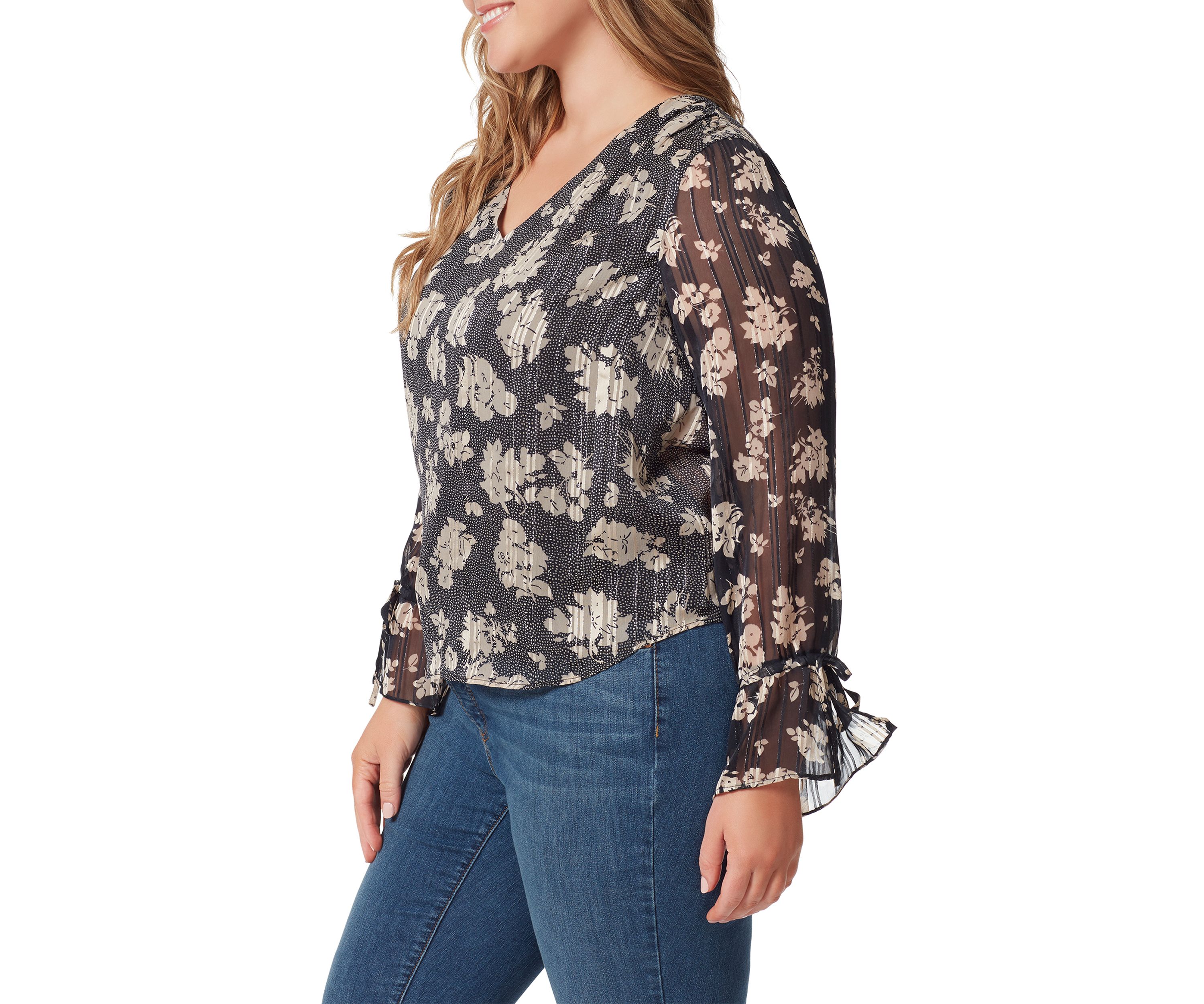 Plus Size Floral Woven Ruched Blouse