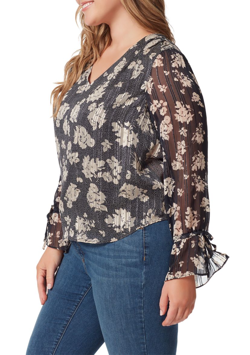 Plus Size Floral Woven Ruched Blouse