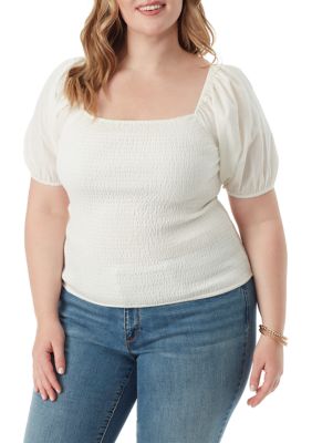 Jessica Simpson Women's Plus Size Smocked Diamond Top, 3X