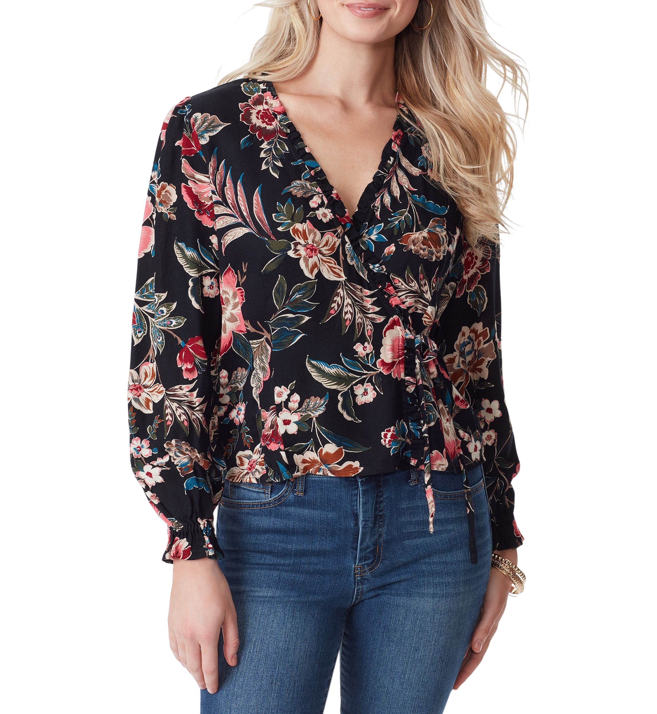 Tanya Long Sleeve Crepe Wrap Top