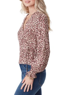 Jessica Simpson Women's Tanya Long Sleeve Crepe Wrap Top, XL