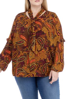 Jessica Simpson Women's Plus Size Long Sleeve Front Tie Penelope Top