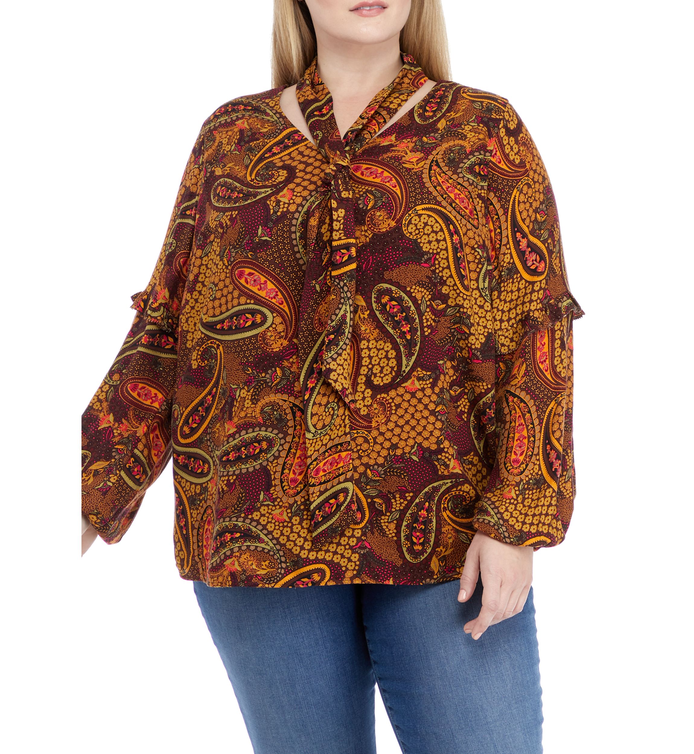 Plus Size Long Sleeve Front Tie Penelope Top