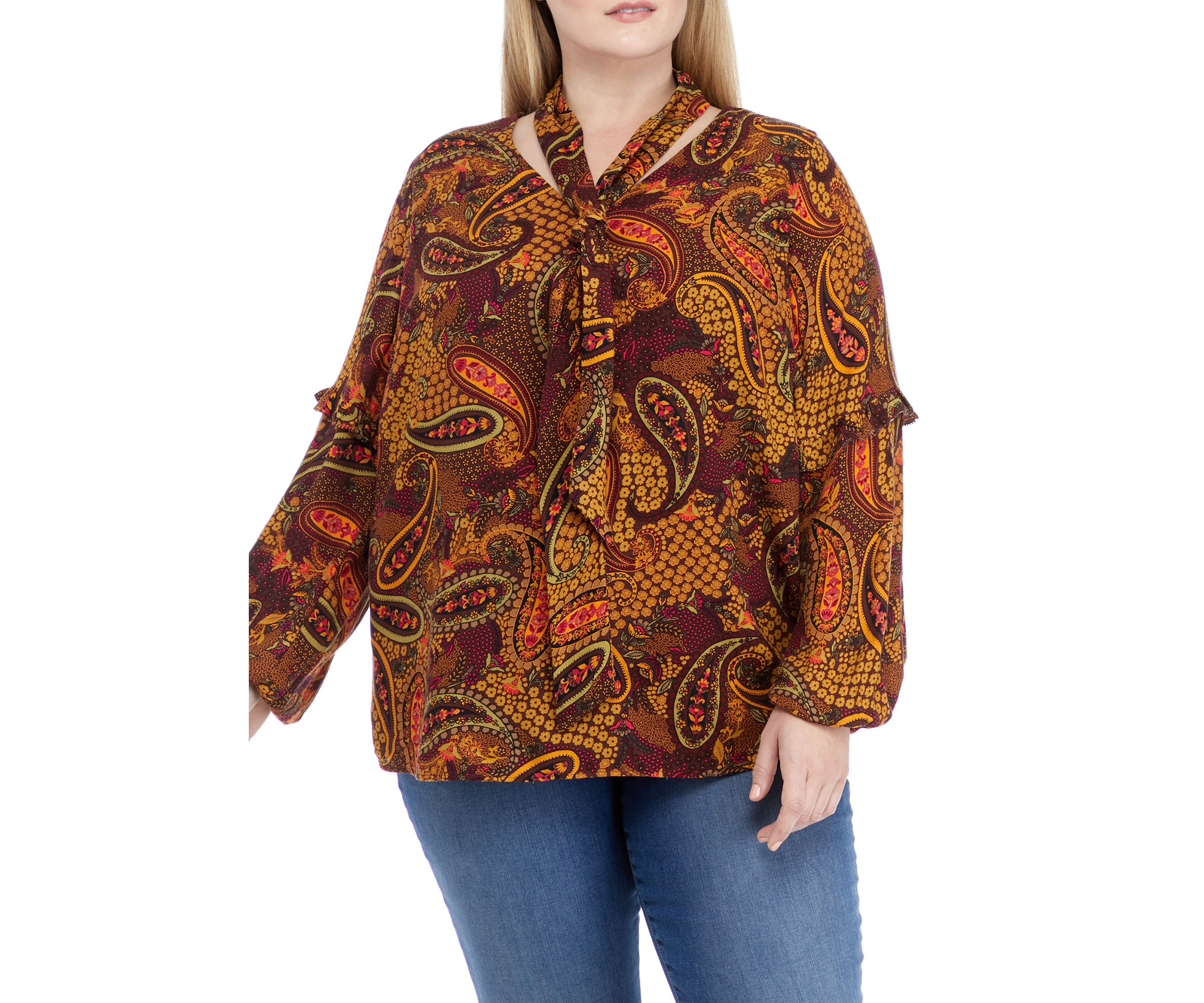 Plus Size Long Sleeve Front Tie Penelope Top