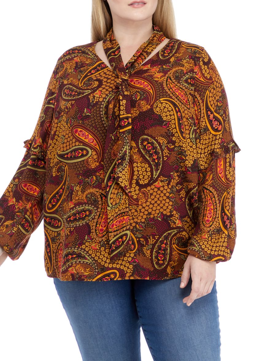 Plus Size Long Sleeve Front Tie Penelope Top