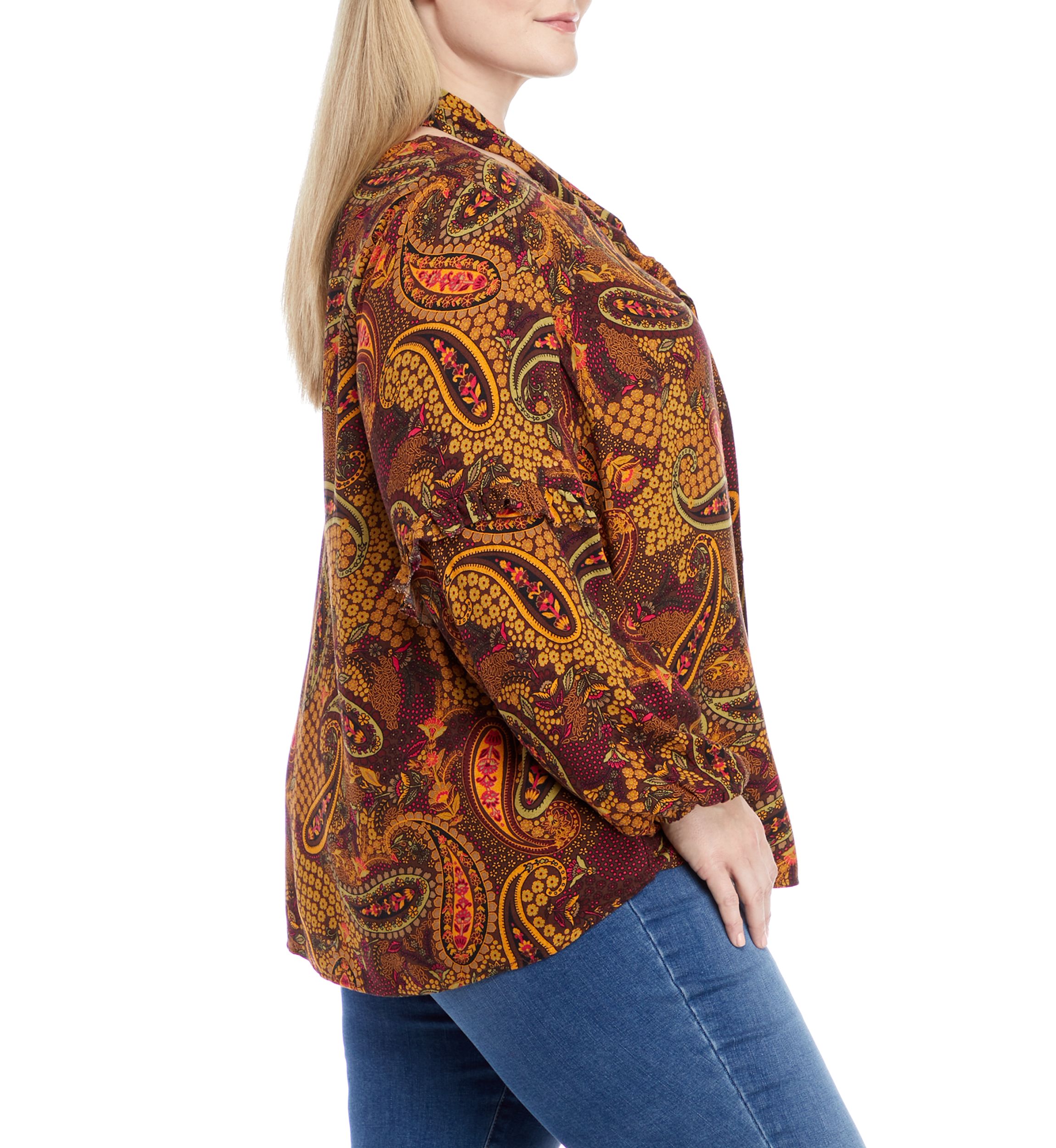 Plus Size Long Sleeve Front Tie Penelope Top
