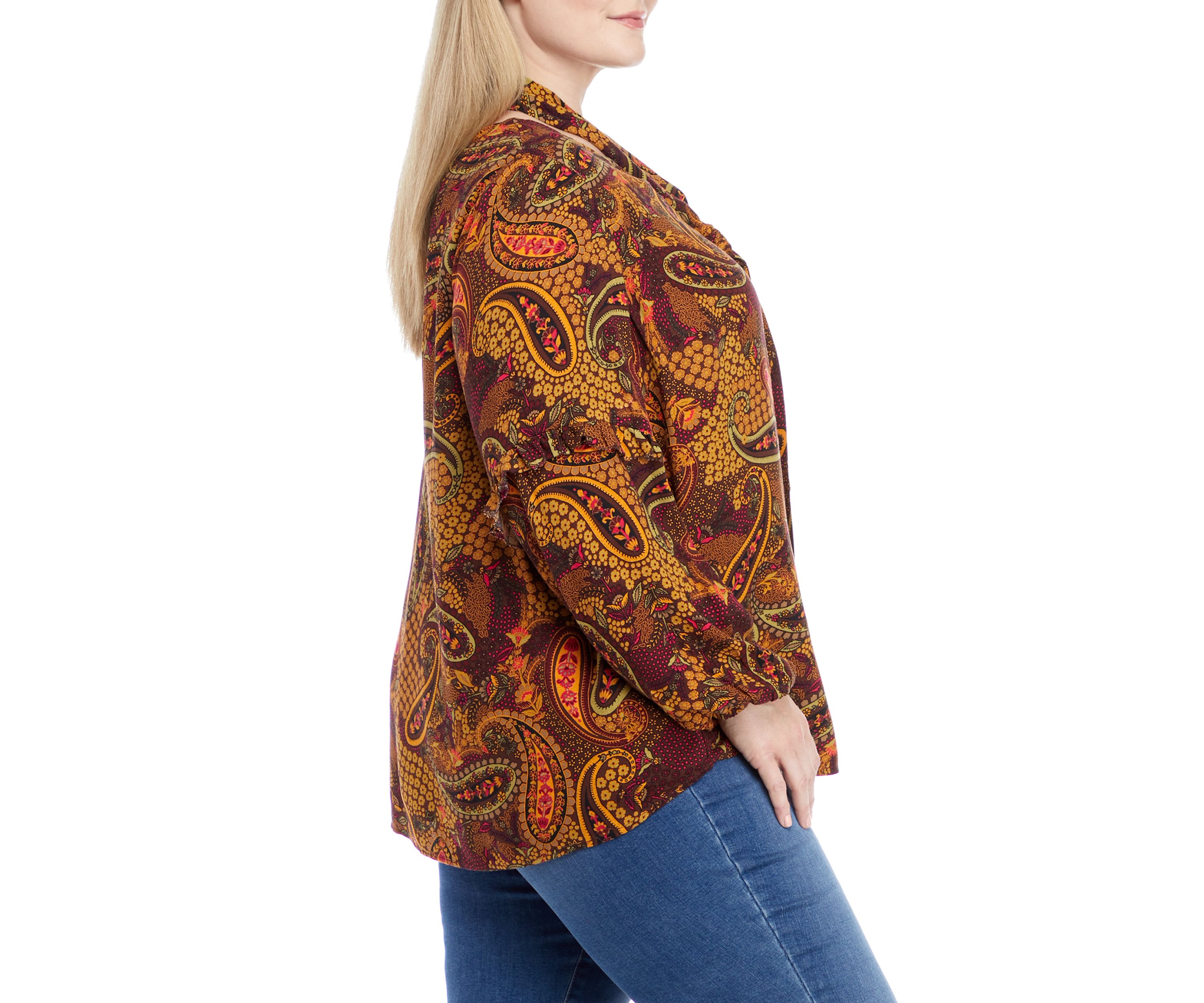 Plus Size Long Sleeve Front Tie Penelope Top