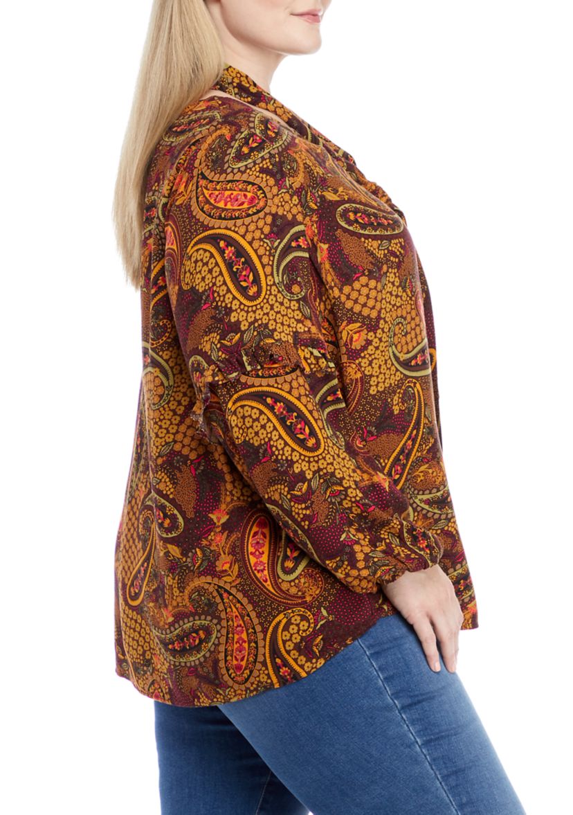 Plus Size Long Sleeve Front Tie Penelope Top