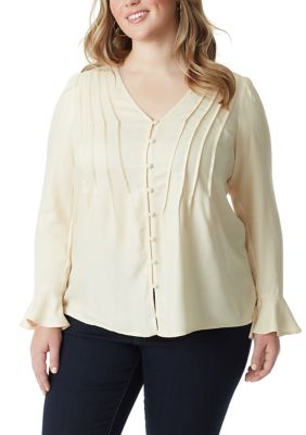 Jessica Simpson Women's Plus Size Long Sleeve Flutter Woven Cecily Top, 3X