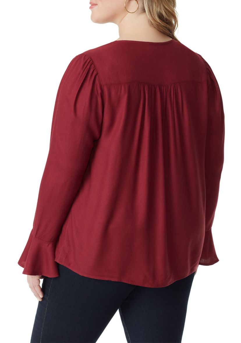Plus Size Long Sleeve Flutter Woven Cecily Top