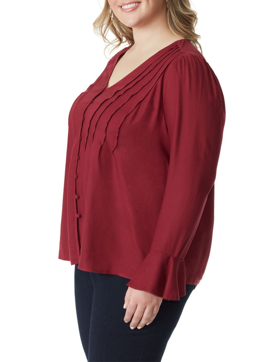 Plus Size Long Sleeve Flutter Woven Cecily Top