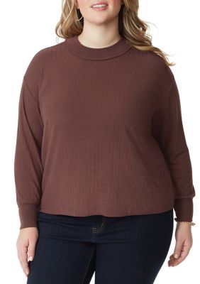 Jessica Simpson Women's Plus Size Long Sleeve Crop Preston Knit Shirt