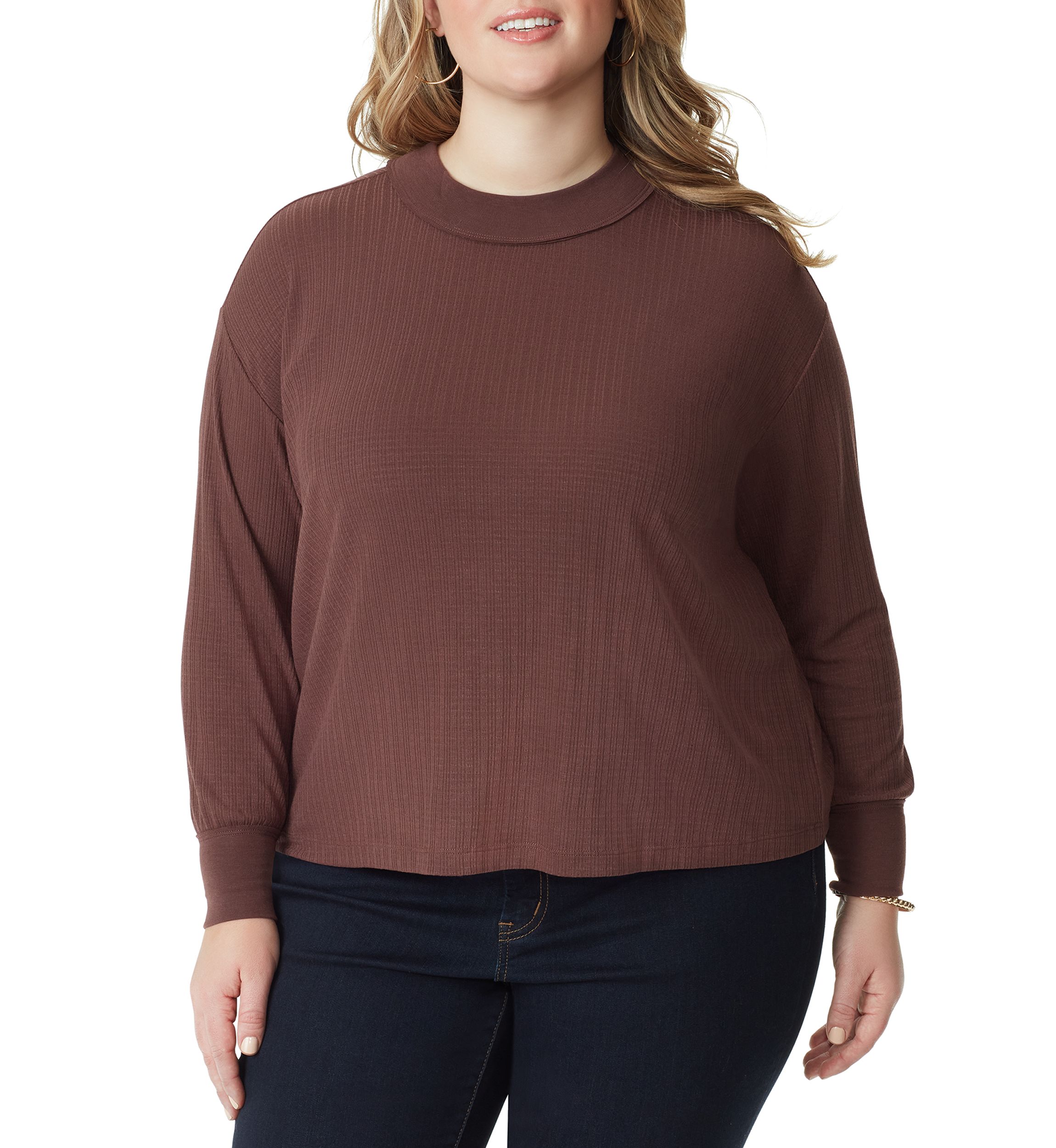 Plus Size Long Sleeve Crop Preston Knit Shirt