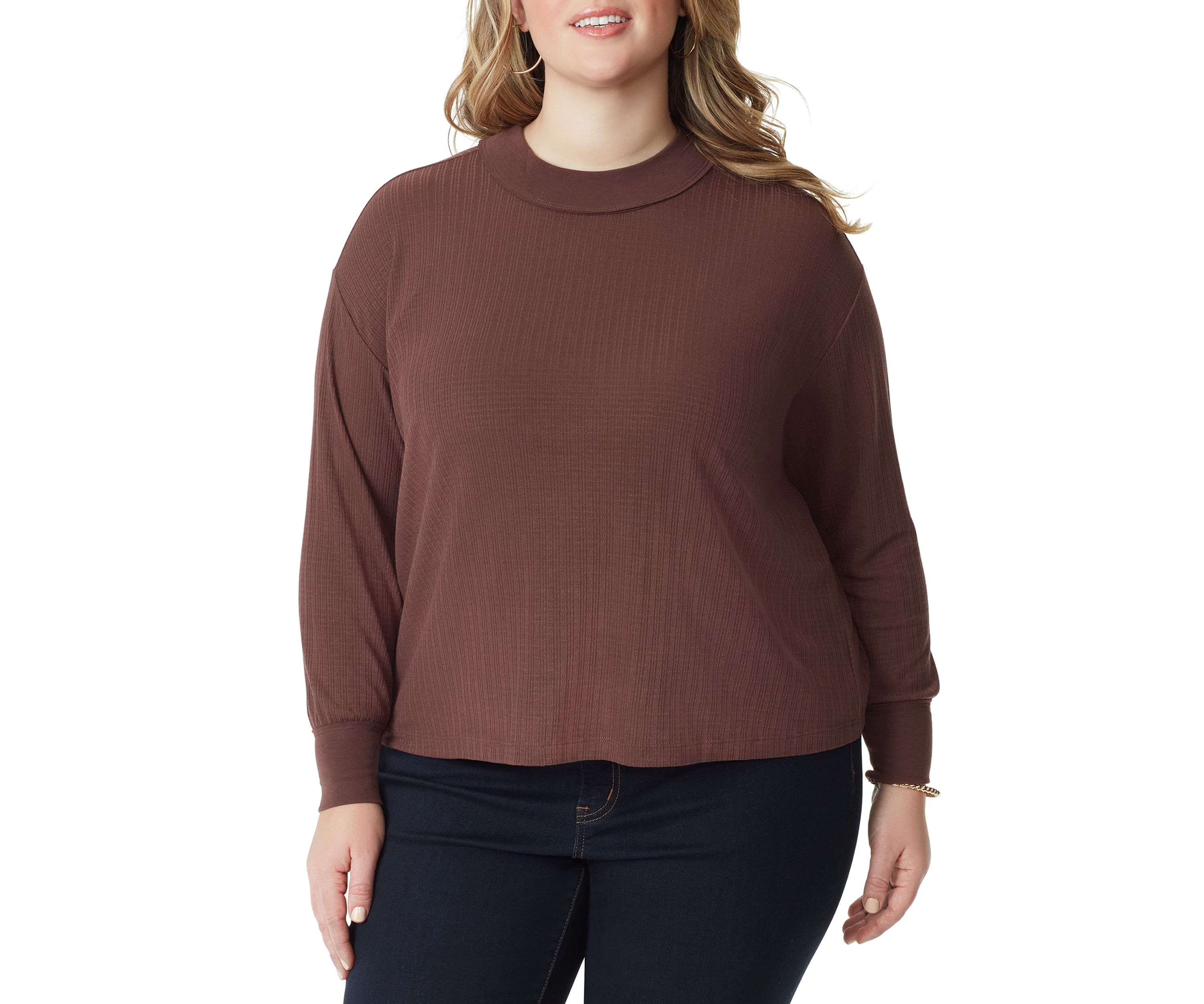 Plus Size Long Sleeve Crop Preston Knit Shirt