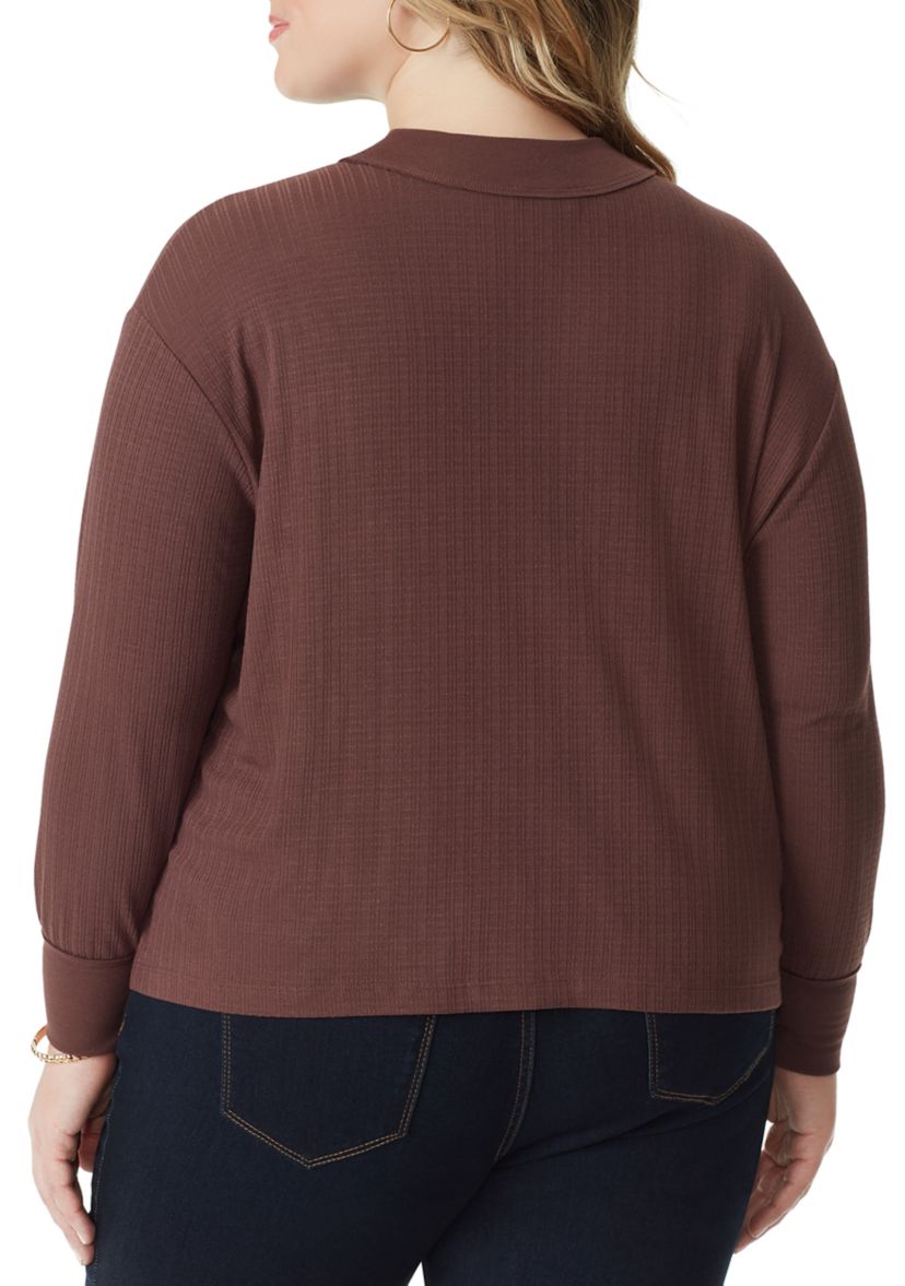 Plus Size Long Sleeve Crop Preston Knit Shirt