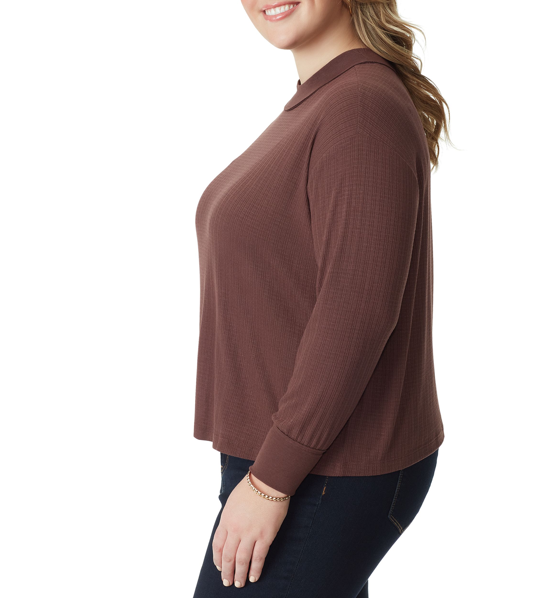Plus Size Long Sleeve Crop Preston Knit Shirt