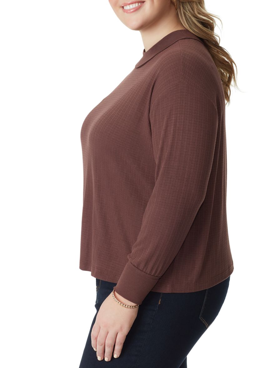 Plus Size Long Sleeve Crop Preston Knit Shirt