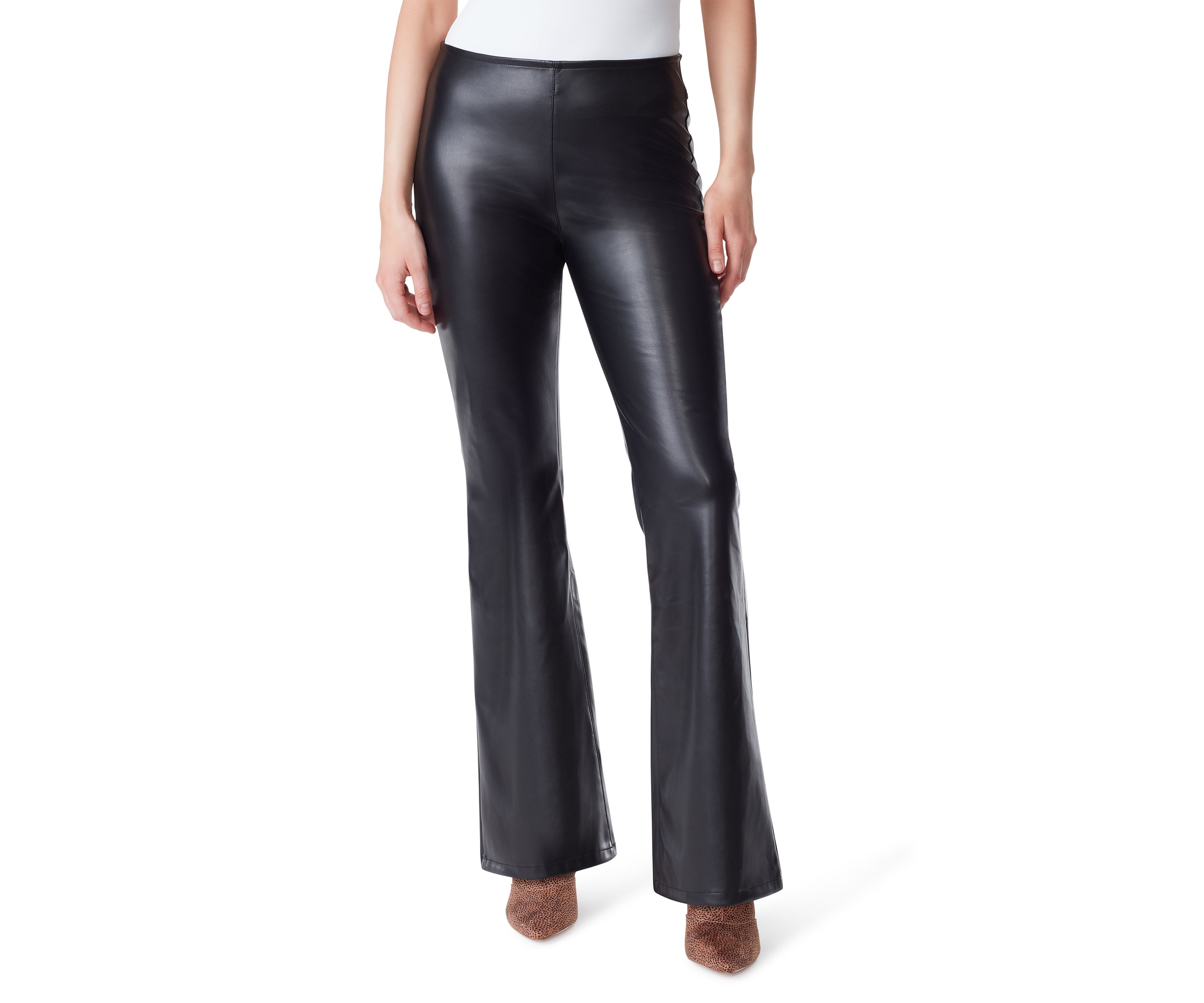 Faux Leather Pull On Flare Pants 