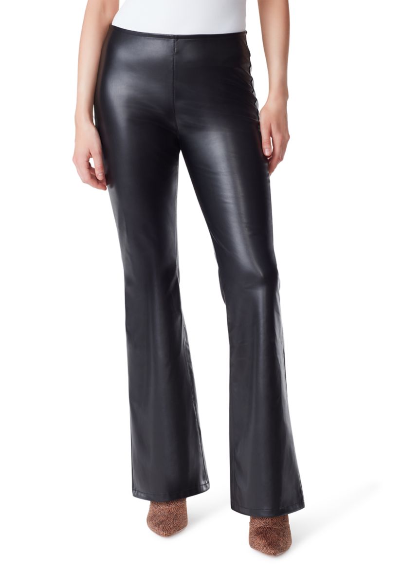 Faux Leather Pull On Flare Pants 