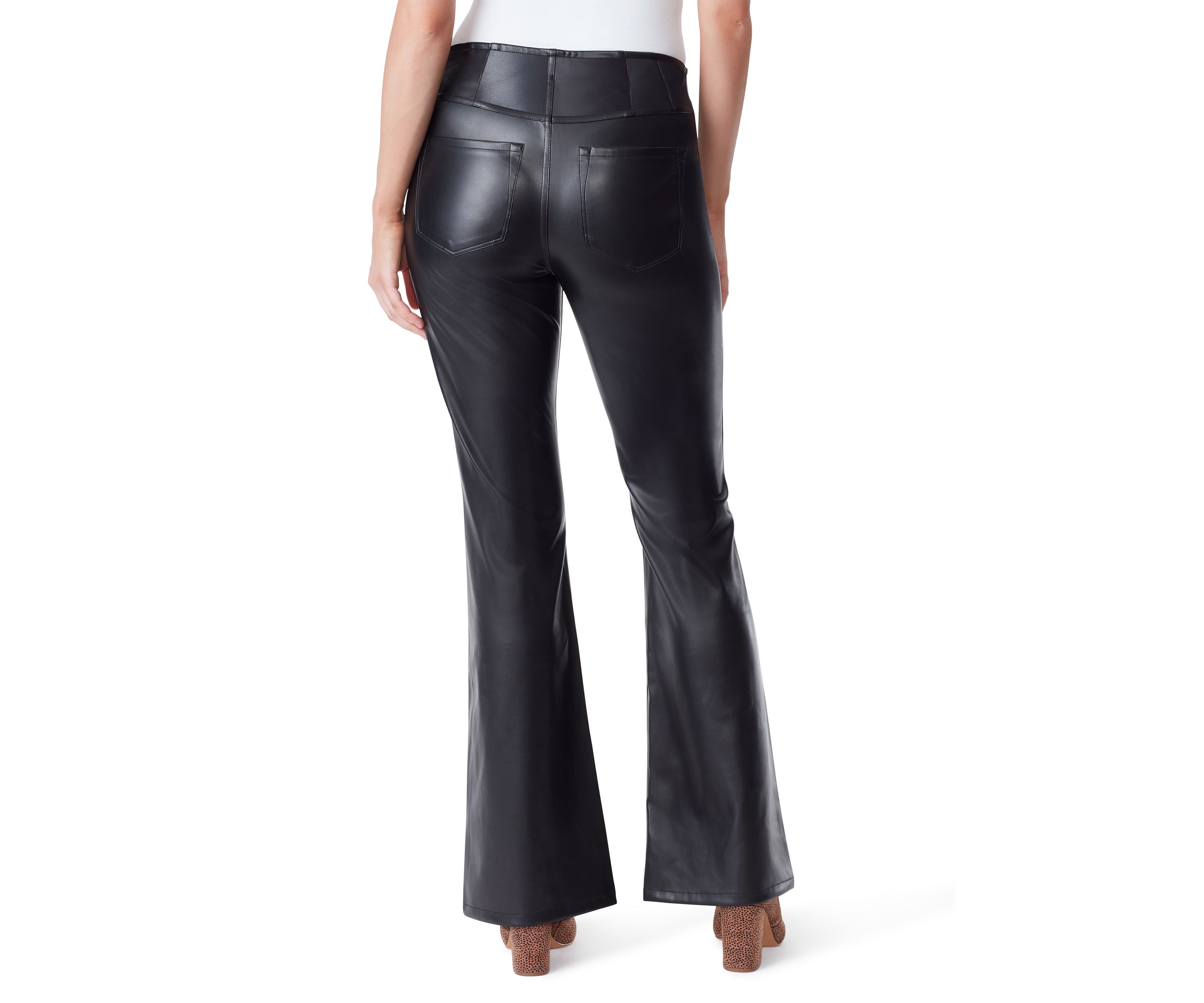 Faux Leather Pull On Flare Pants 
