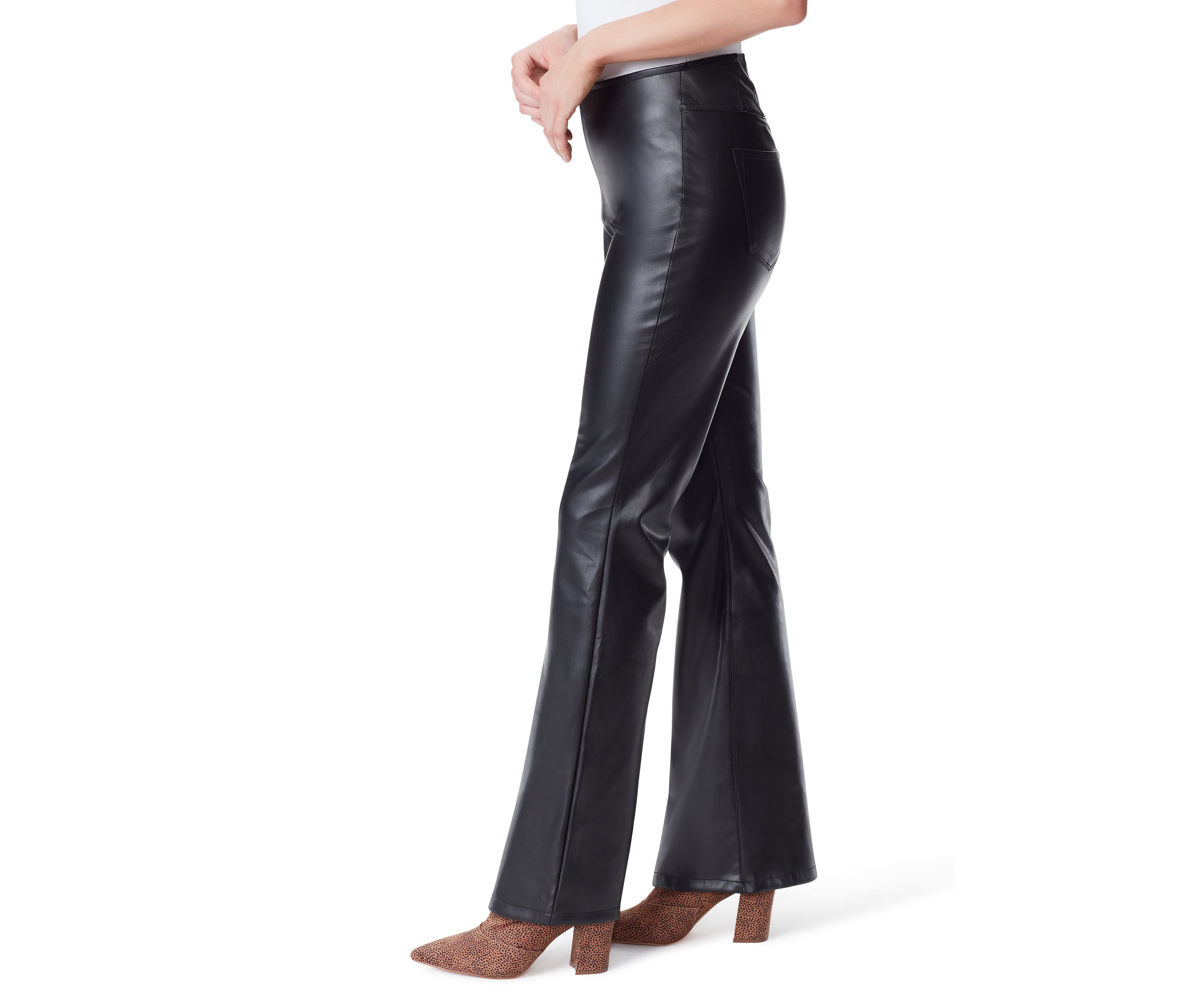 Faux Leather Pull On Flare Pants 