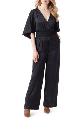 $65 Ny Collection Petite Surplice Belted Wide-Leg Jumpsuit Black Petite XL