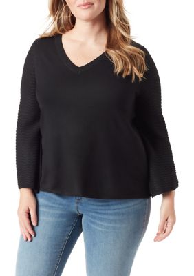 Jessica Simpson Women's Plus Size Marietta V-Neck Bell Sleeve Sweater