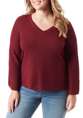 Jessica Simpson Women's Plus Size Marietta V-Neck Bell Sleeve Sweater, 3X