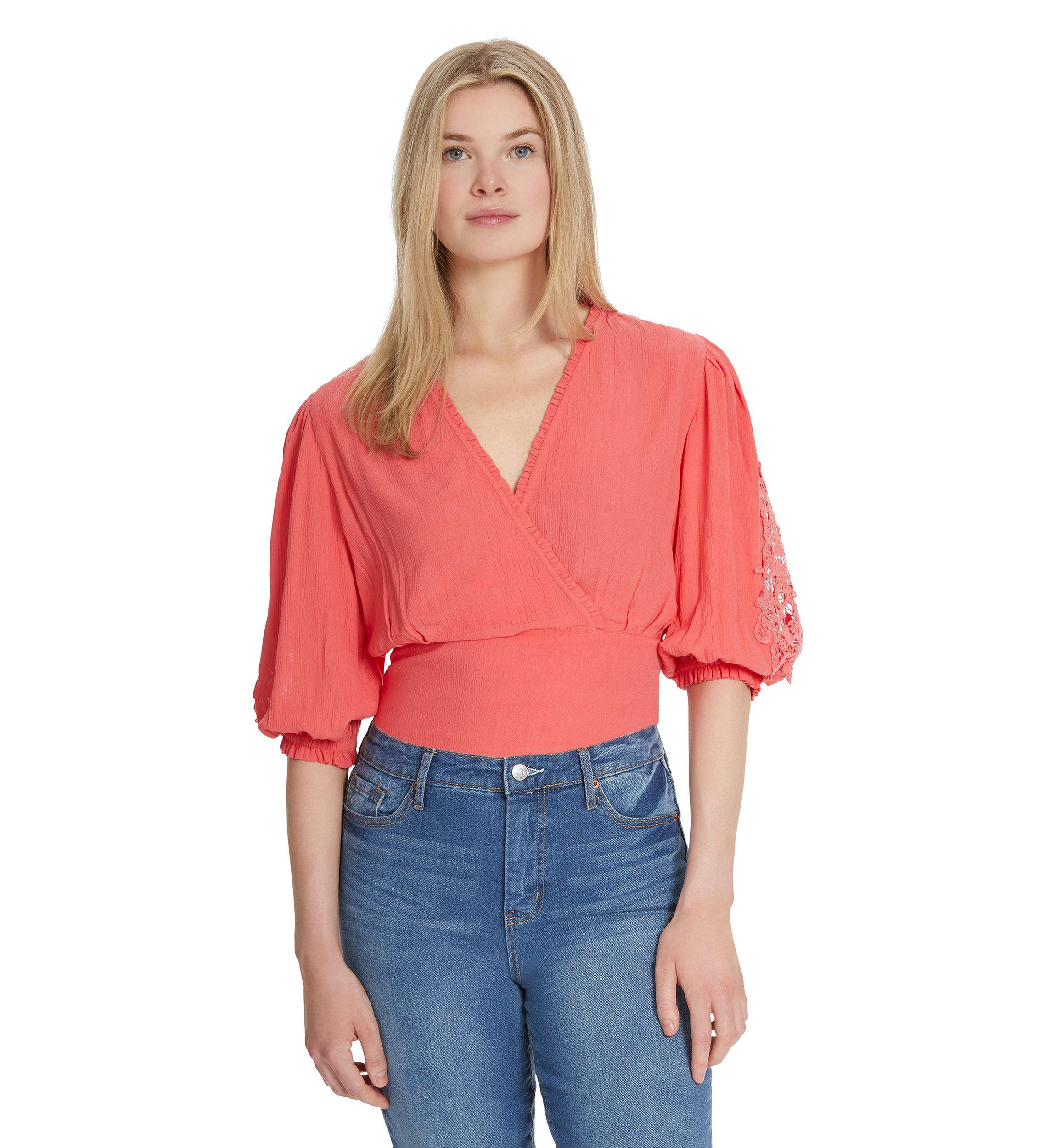 Patsy Crochet Trim Wrap Blouse