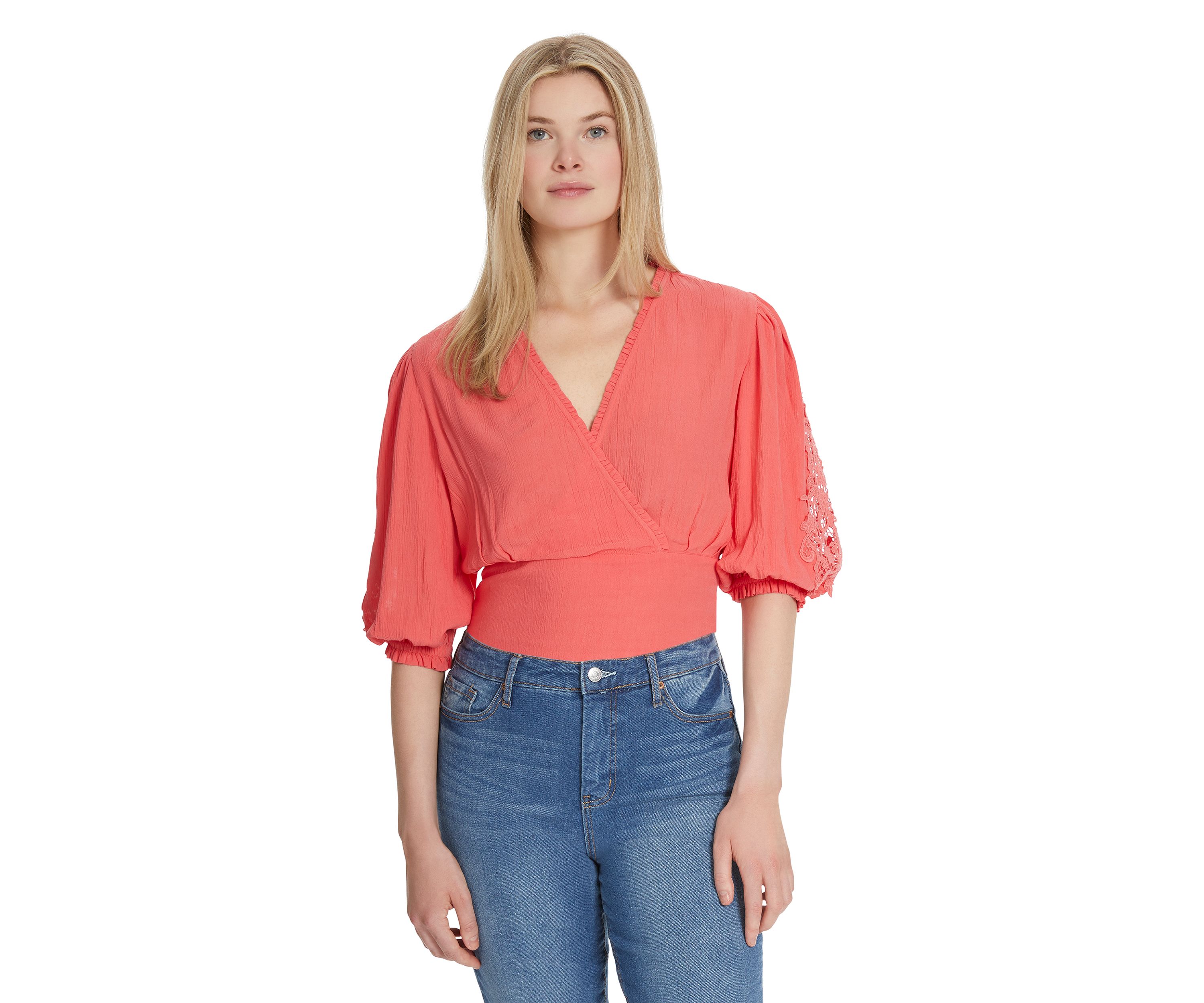 Patsy Crochet Trim Wrap Blouse