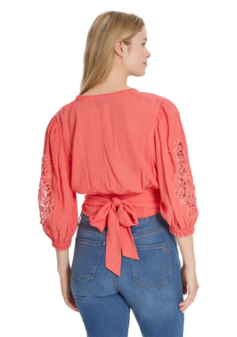 Patsy Crochet Trim Wrap Blouse