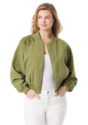 Jessica Simpson Women's Flynn Crochet Trim Bomber Jacket
