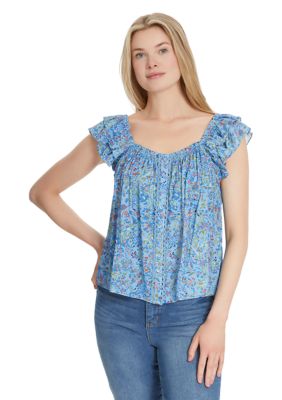 Jessica Simpson Women's Violetta Flutter Sleeve Printed Blouse, XL