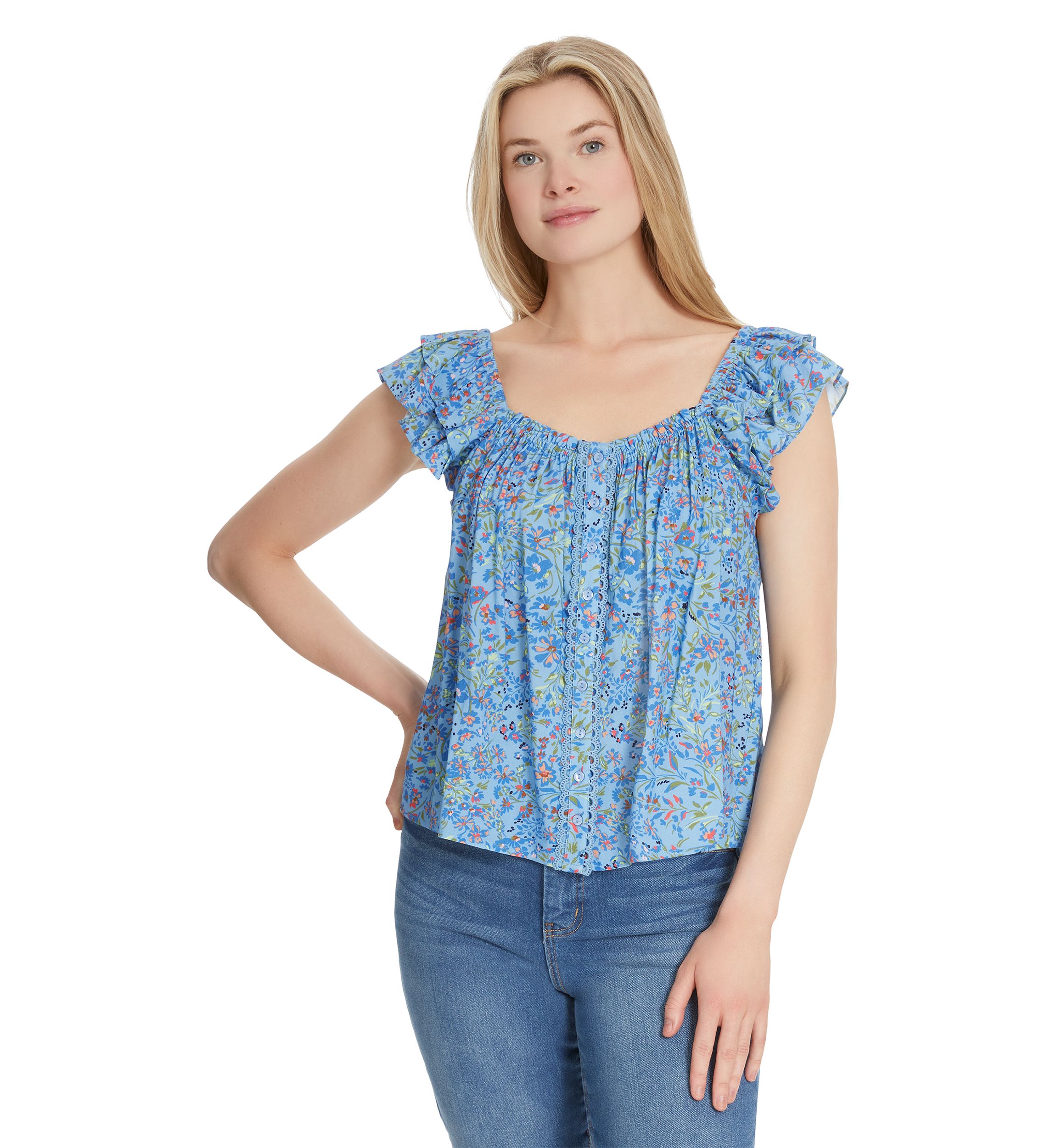 Violetta Flutter Sleeve Printed Blouse